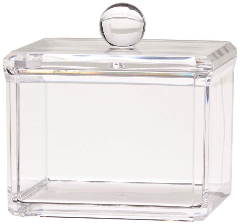 KW Collection Square Acrylic Cotton Ball Pads Gauze Swab Holder Organizer Q-tip Dispenser Storage Canister Bathroom Container Flossers Box Case (3.5 x 3.5 x 3 inches  Single Tier  Transparent) - Image 1